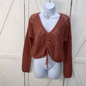 Jessica Simpson Long Sleeve V-Neck Knit Sweater In Blush Salmon Size Small